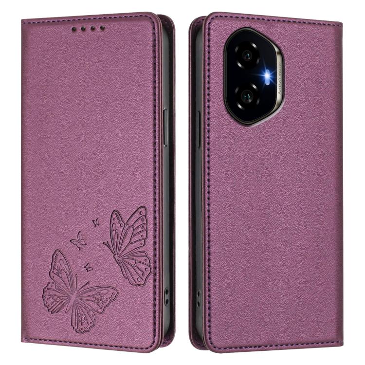 For Honor 300 Strong Magnetic Dual Butterfly RFID Vegan Leather Phone Case