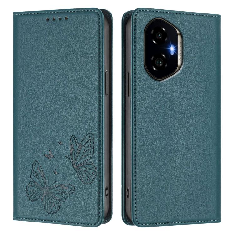 For Honor 300 Strong Magnetic Dual Butterfly RFID Vegan Leather Phone Case