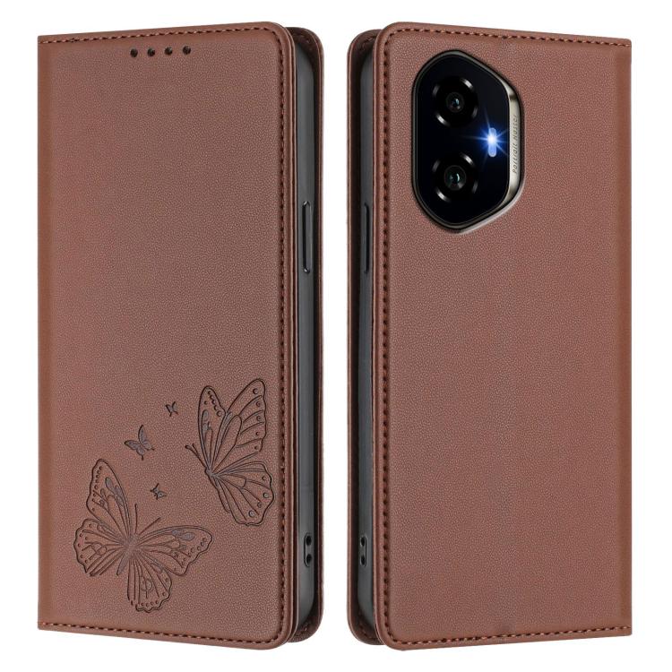 For Honor 300 Strong Magnetic Dual Butterfly RFID Vegan Leather Phone Case