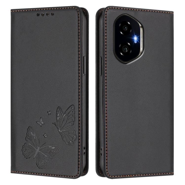 For Honor 300 Strong Magnetic Dual Butterfly RFID Vegan Leather Phone Case