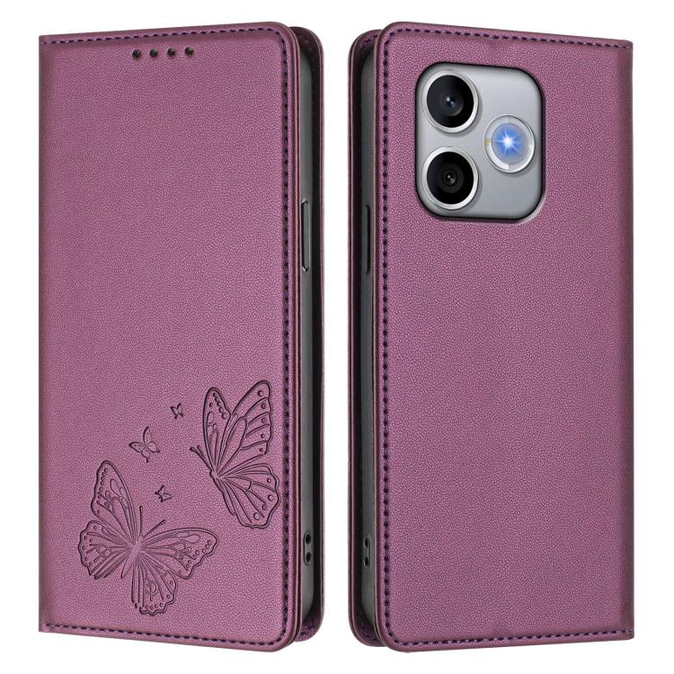 For Honor 600 Lite Global Strong Magnetic Dual Butterfly RFID Vegan Leather Phone Case
