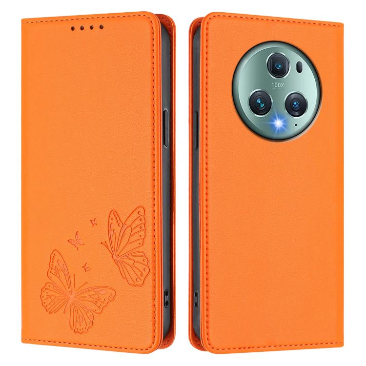 For Honor Magic5 Pro Strong Magnetic Dual Butterfly RFID Vegan Leather Phone Case