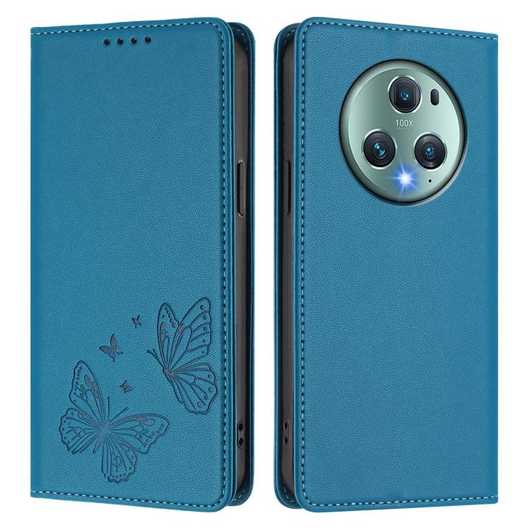 For Honor Magic5 Pro Strong Magnetic Dual Butterfly RFID Vegan Leather Phone Case