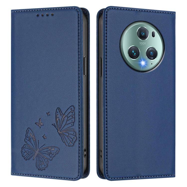 For Honor Magic5 Pro Strong Magnetic Dual Butterfly RFID Vegan Leather Phone Case