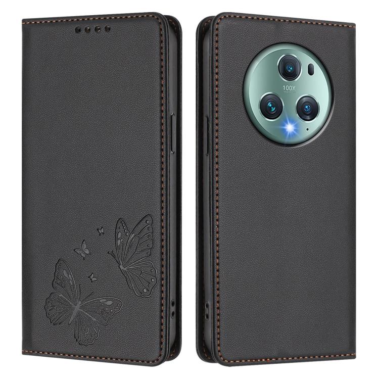 For Honor Magic5 Pro Strong Magnetic Dual Butterfly RFID Vegan Leather Phone Case