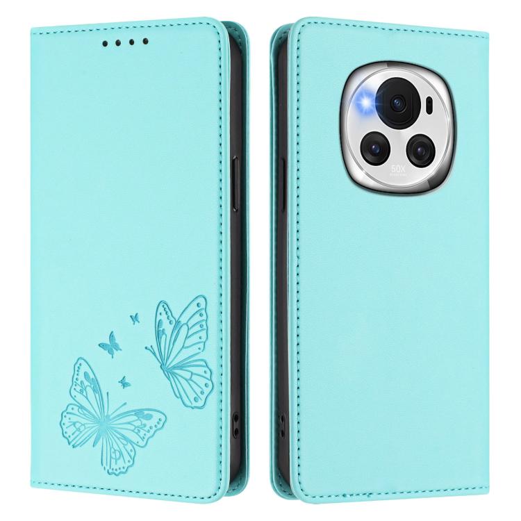 For Honor Magic6 5G Strong Magnetic Dual Butterfly RFID Vegan Leather Phone Case