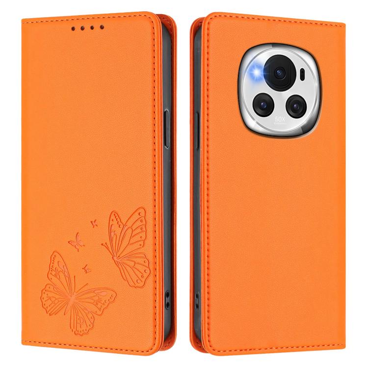 For Honor Magic6 5G Strong Magnetic Dual Butterfly RFID Vegan Leather Phone Case