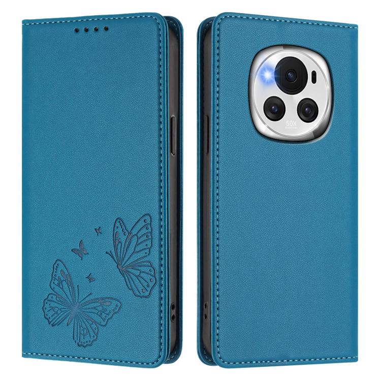 For Honor Magic6 5G Strong Magnetic Dual Butterfly RFID Vegan Leather Phone Case