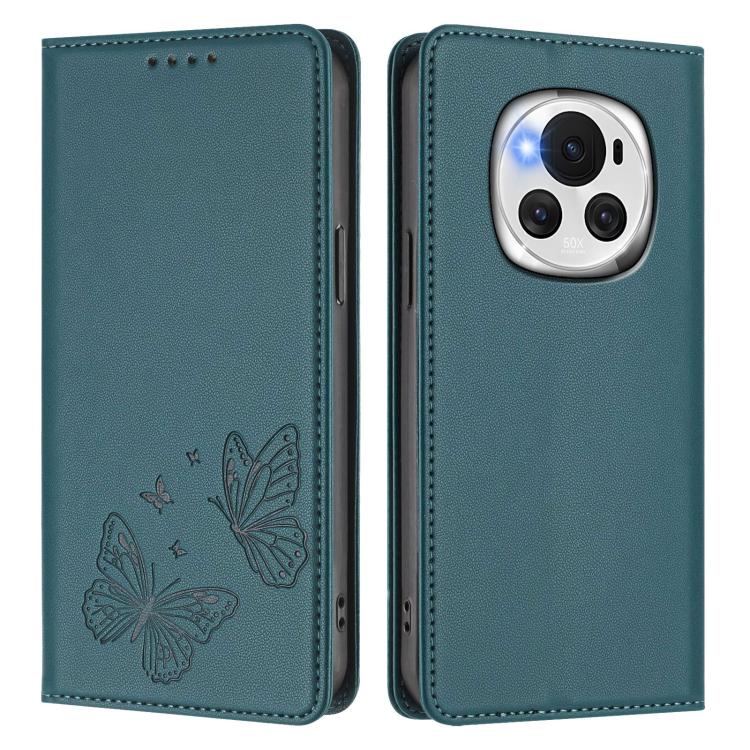 For Honor Magic6 5G Strong Magnetic Dual Butterfly RFID Vegan Leather Phone Case