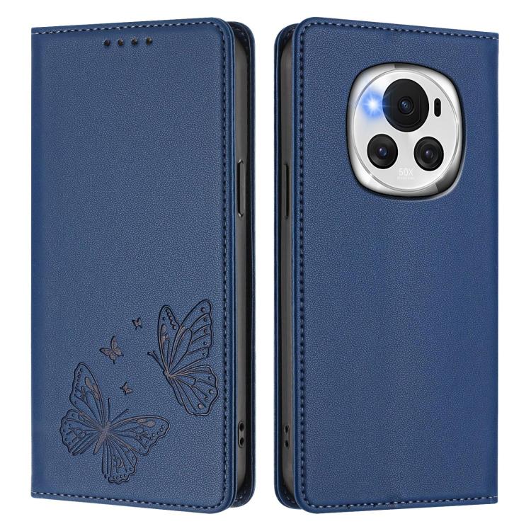 For Honor Magic6 5G Strong Magnetic Dual Butterfly RFID Vegan Leather Phone Case