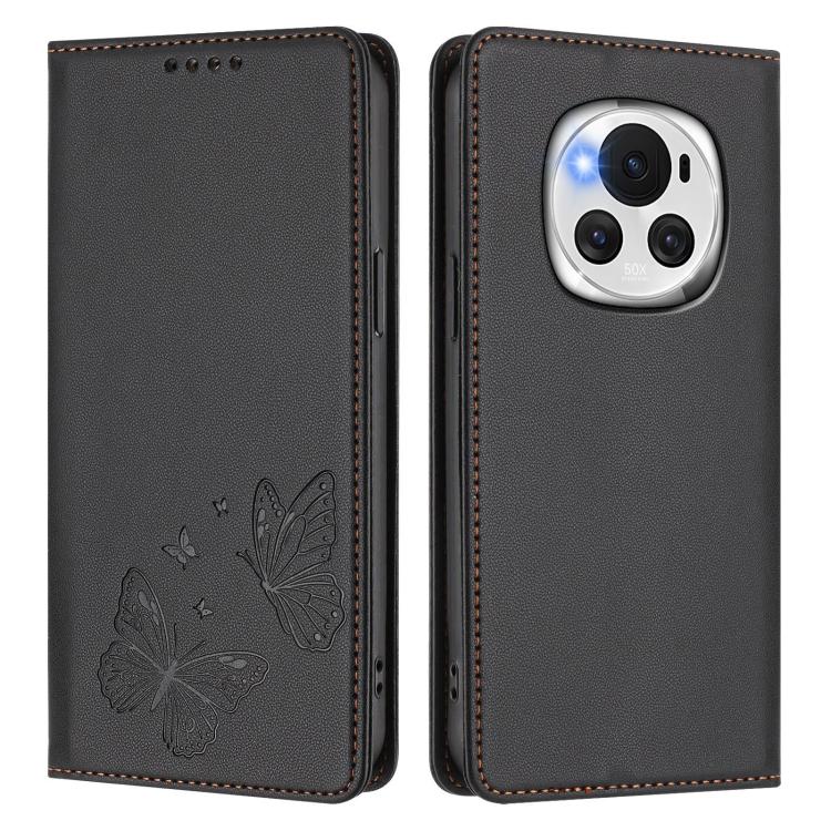 For Honor Magic6 5G Strong Magnetic Dual Butterfly RFID Vegan Leather Phone Case
