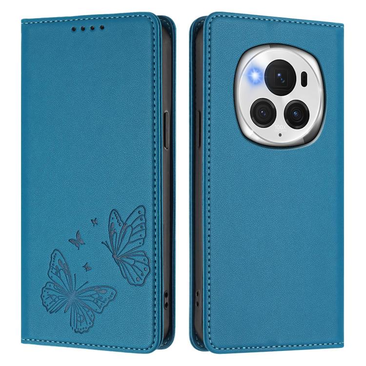 For Honor Magic6 Pro 5G Strong Magnetic Dual Butterfly RFID Vegan Leather Phone Case
