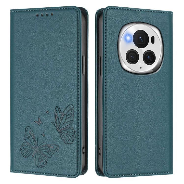 For Honor Magic6 Pro 5G Strong Magnetic Dual Butterfly RFID Vegan Leather Phone Case