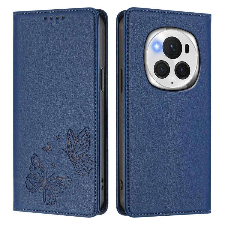 For Honor Magic6 Pro 5G Strong Magnetic Dual Butterfly RFID Vegan Leather Phone Case