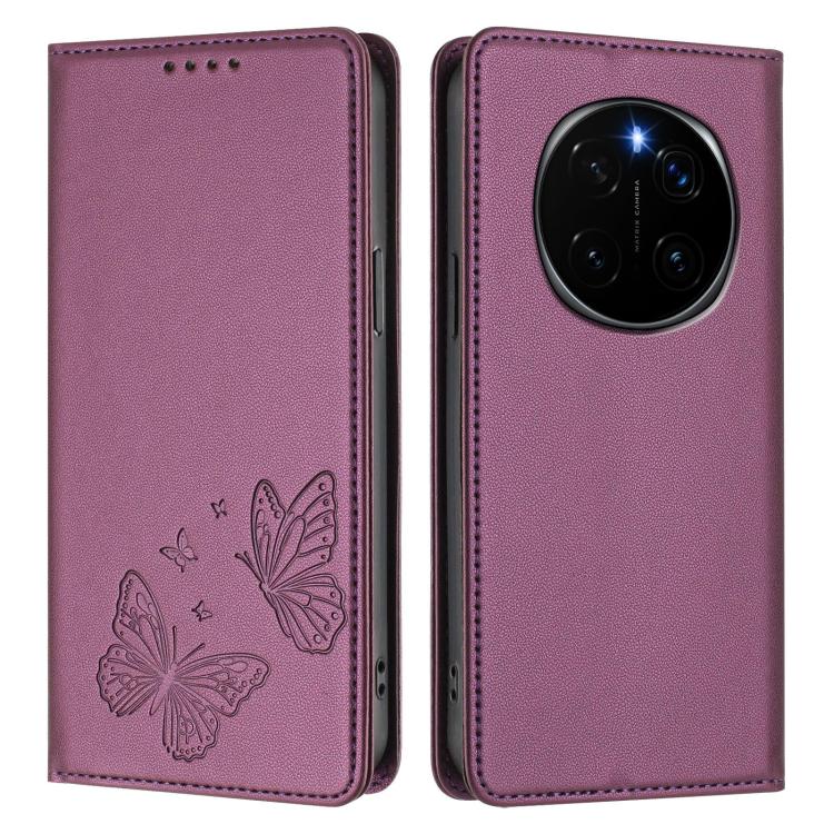 For Honor Magic7 5G Strong Magnetic Dual Butterfly RFID Vegan Leather Phone Case