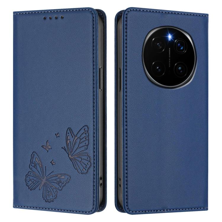 For Honor Magic7 5G Strong Magnetic Dual Butterfly RFID Vegan Leather Phone Case