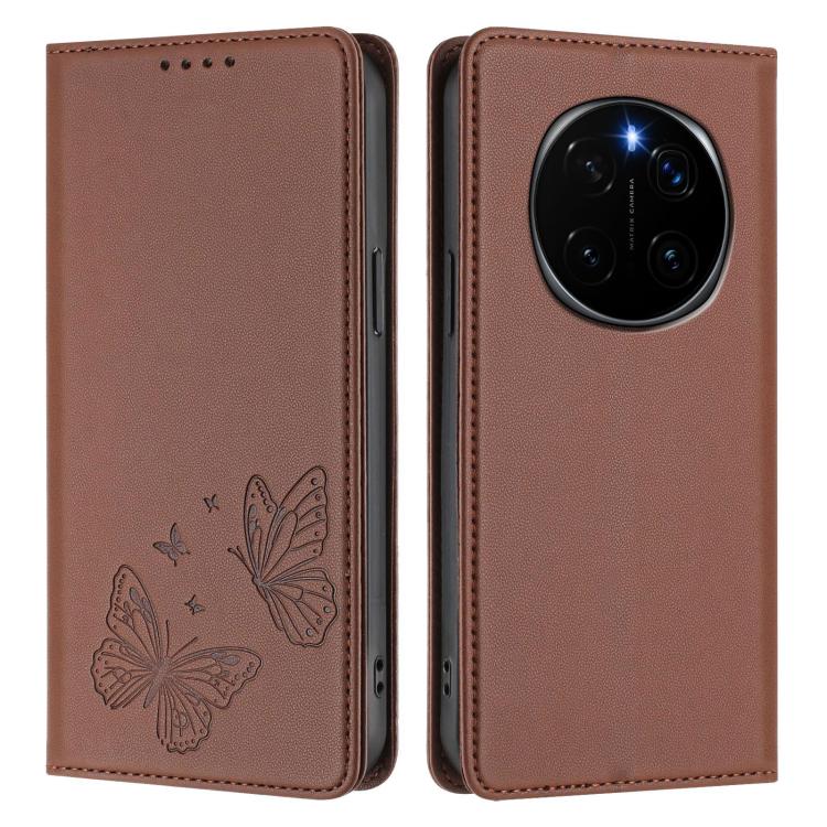 For Honor Magic7 5G Strong Magnetic Dual Butterfly RFID Vegan Leather Phone Case