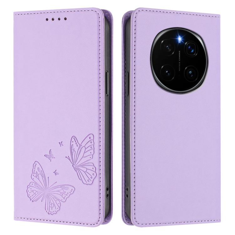 For Honor Magic7 Pro 5G Strong Magnetic Dual Butterfly RFID Vegan Leather Phone Case