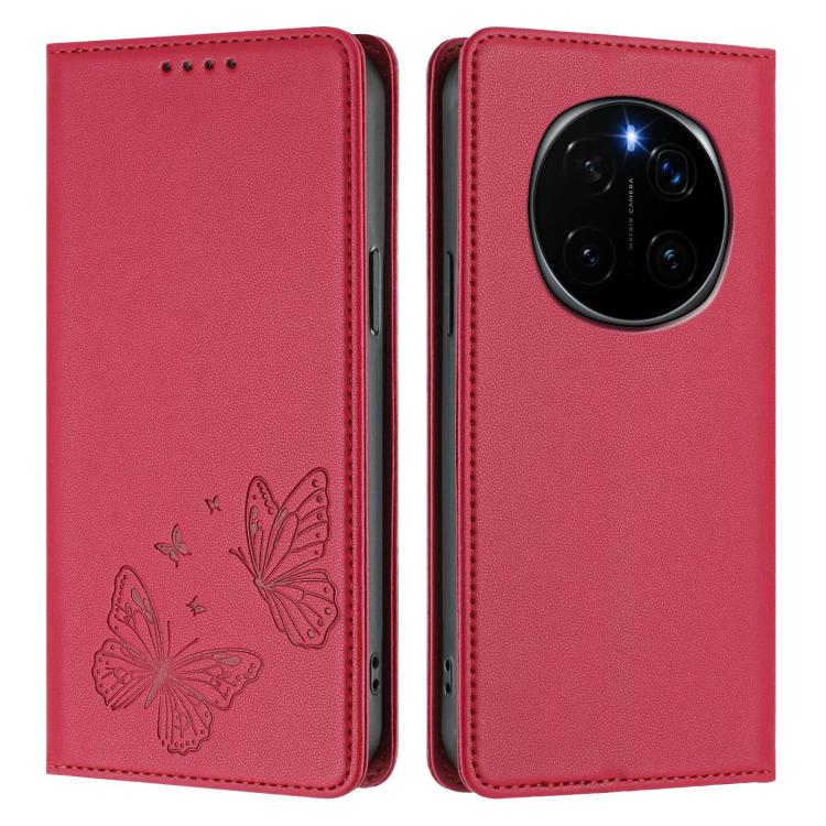 For Honor Magic7 Pro 5G Strong Magnetic Dual Butterfly RFID Vegan Leather Phone Case