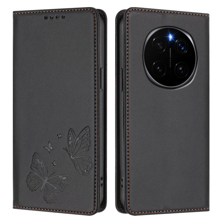 For Honor Magic7 Pro 5G Strong Magnetic Dual Butterfly RFID Vegan Leather Phone Case
