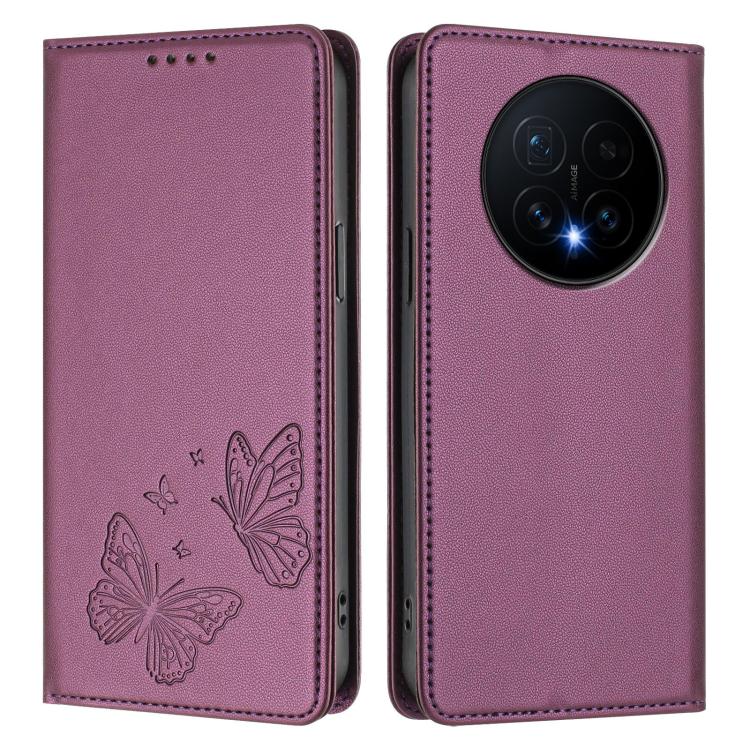 For Honor Magic8 Strong Magnetic Dual Butterfly RFID Vegan Leather Phone Case