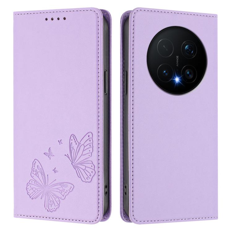 For Honor Magic8 Pro Strong Magnetic Dual Butterfly RFID Vegan Leather Phone Case