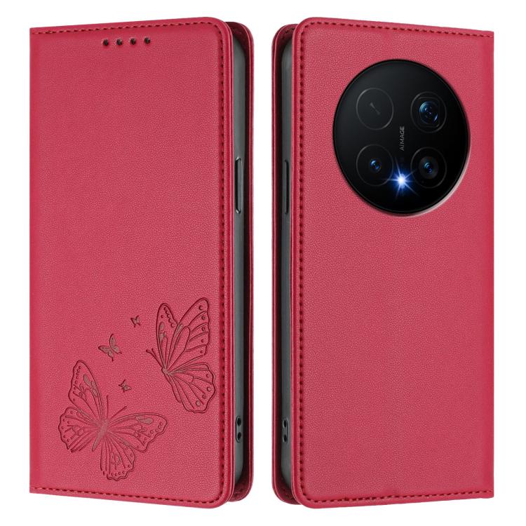 For Honor Magic8 Pro Strong Magnetic Dual Butterfly RFID Vegan Leather Phone Case