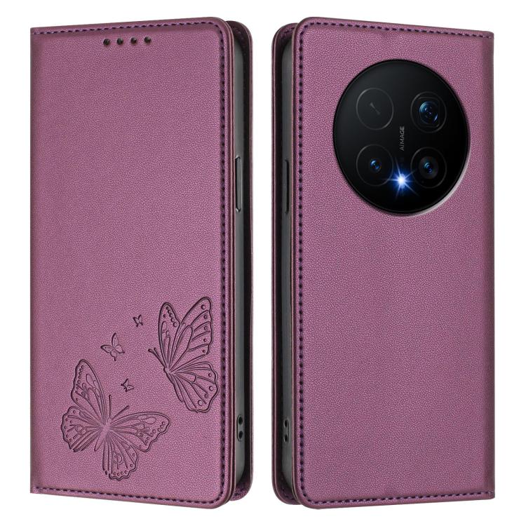 For Honor Magic8 Pro Strong Magnetic Dual Butterfly RFID Vegan Leather Phone Case