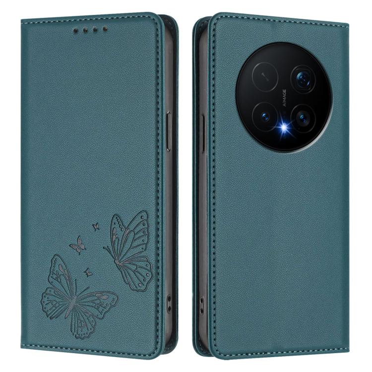 For Honor Magic8 Pro Strong Magnetic Dual Butterfly RFID Vegan Leather Phone Case