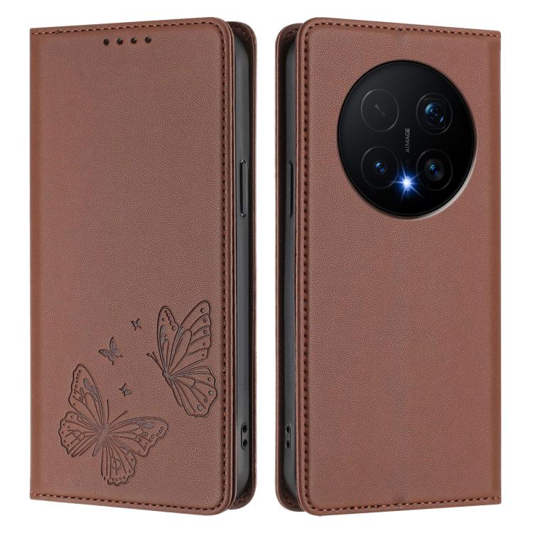 For Honor Magic8 Pro Strong Magnetic Dual Butterfly RFID Vegan Leather Phone Case