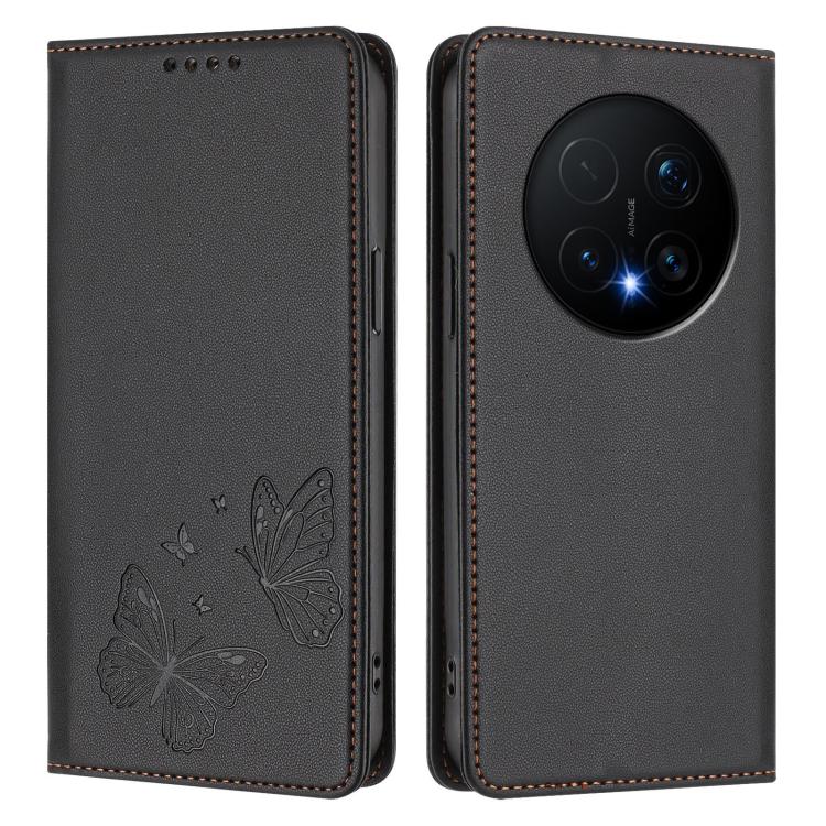 For Honor Magic8 Pro Strong Magnetic Dual Butterfly RFID Vegan Leather Phone Case