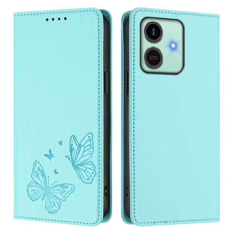 For Honor Play10 4G Strong Magnetic Dual Butterfly RFID Vegan Leather Phone Case