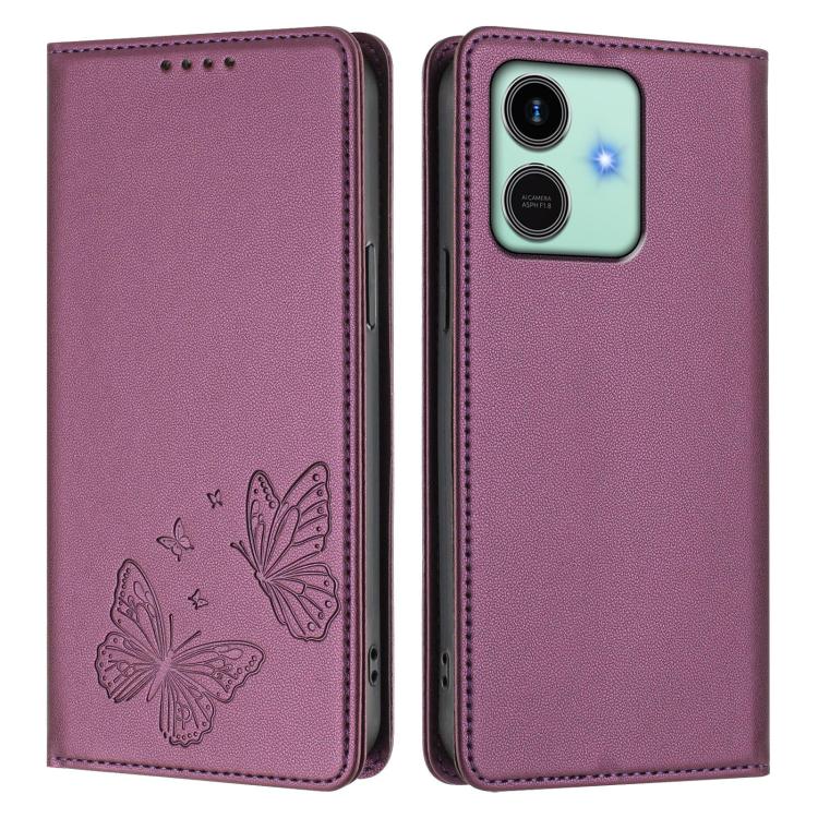 For Honor Play10 4G Strong Magnetic Dual Butterfly RFID Vegan Leather Phone Case