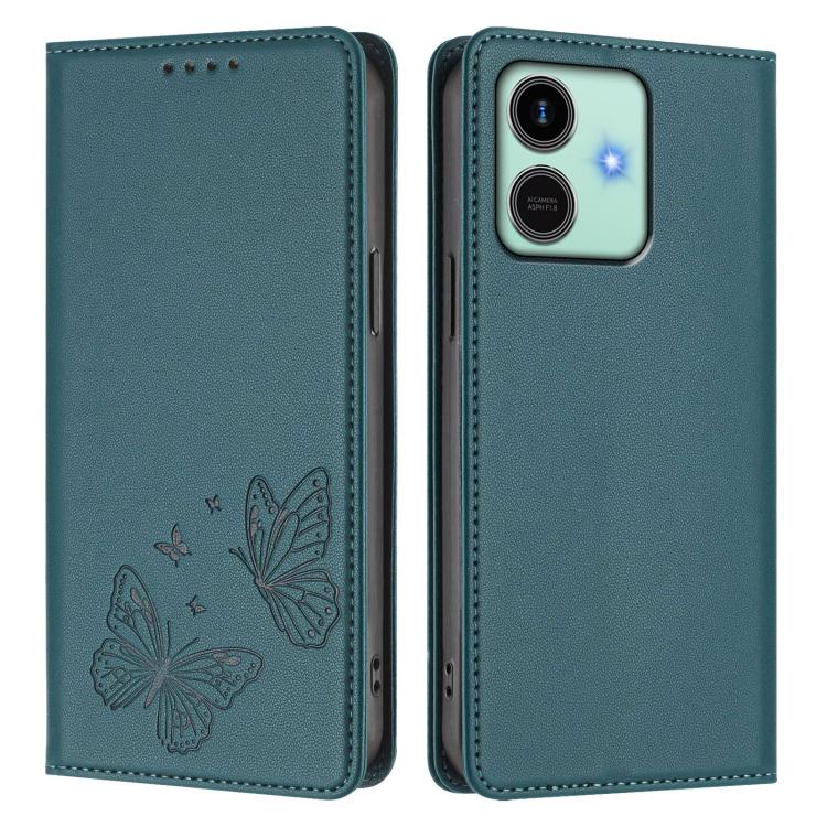 For Honor Play10 4G Strong Magnetic Dual Butterfly RFID Vegan Leather Phone Case
