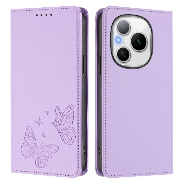 For Honor Power 5G Strong Magnetic Dual Butterfly RFID Vegan Leather Phone Case