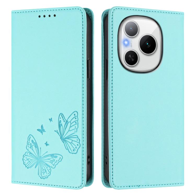 For Honor Power 5G Strong Magnetic Dual Butterfly RFID Vegan Leather Phone Case