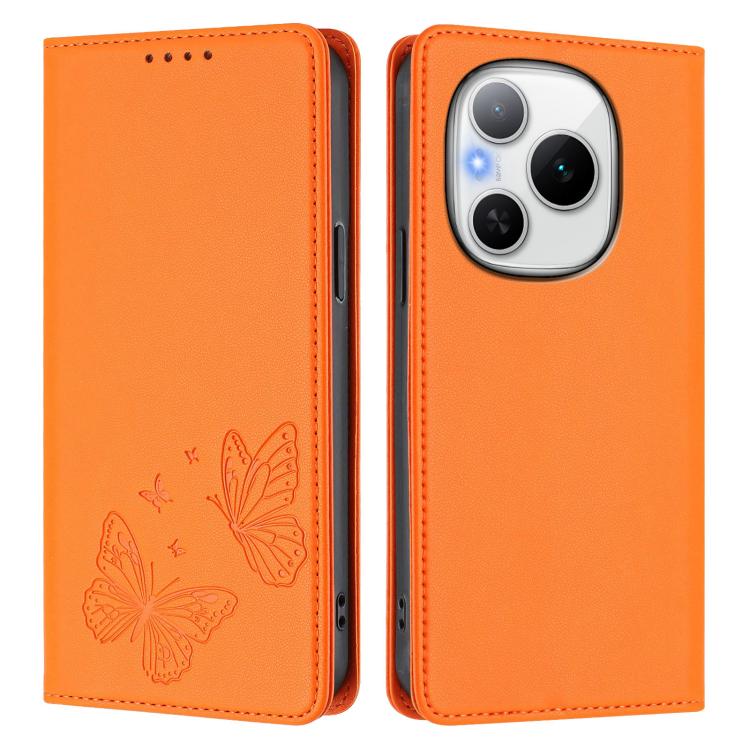 For Honor Power 5G Strong Magnetic Dual Butterfly RFID Vegan Leather Phone Case