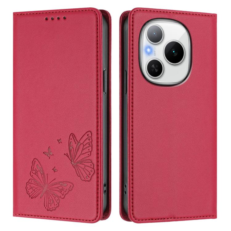 For Honor Power 5G Strong Magnetic Dual Butterfly RFID Vegan Leather Phone Case