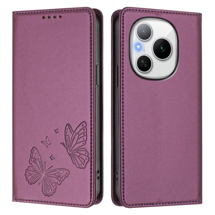 For Honor Power 5G Strong Magnetic Dual Butterfly RFID Vegan Leather Phone Case