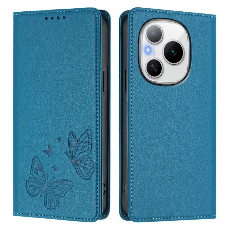 For Honor Power 5G Strong Magnetic Dual Butterfly RFID Vegan Leather Phone Case