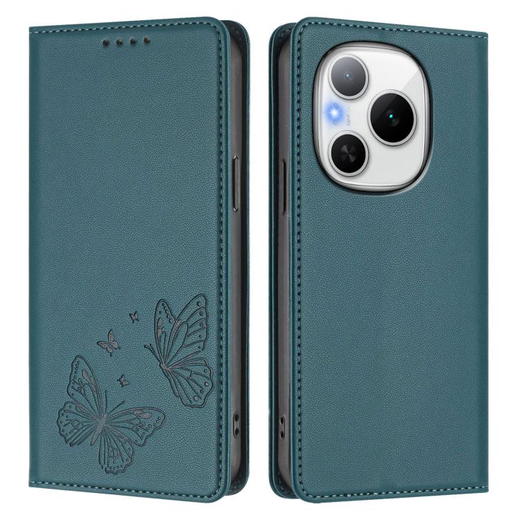 For Honor Power 5G Strong Magnetic Dual Butterfly RFID Vegan Leather Phone Case