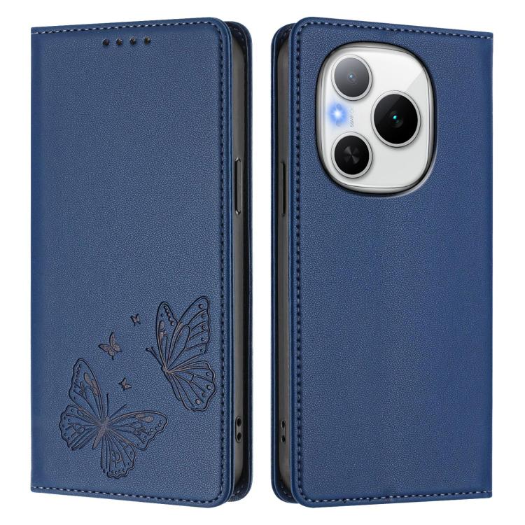 For Honor Power 5G Strong Magnetic Dual Butterfly RFID Vegan Leather Phone Case