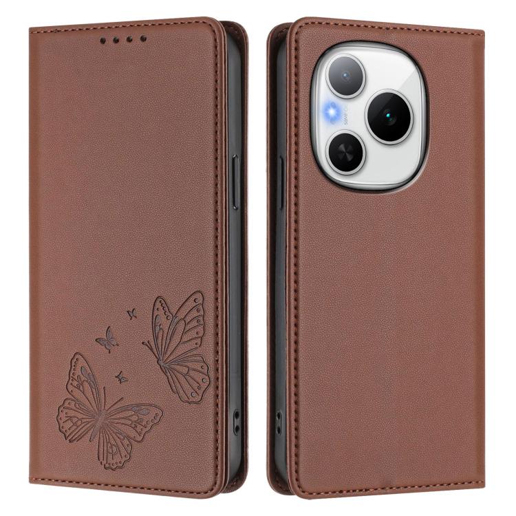 For Honor Power 5G Strong Magnetic Dual Butterfly RFID Vegan Leather Phone Case