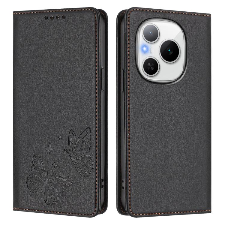 For Honor Power 5G Strong Magnetic Dual Butterfly RFID Vegan Leather Phone Case
