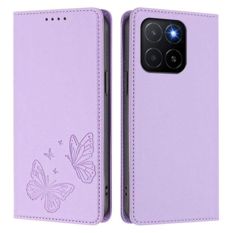 For Honor X5b / X5b Plus 4G Strong Magnetic Dual Butterfly RFID Vegan Leather Phone Case