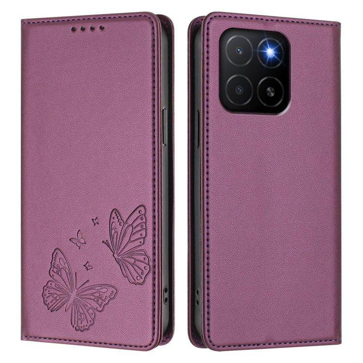 For Honor X5b / X5b Plus 4G Strong Magnetic Dual Butterfly RFID Vegan Leather Phone Case
