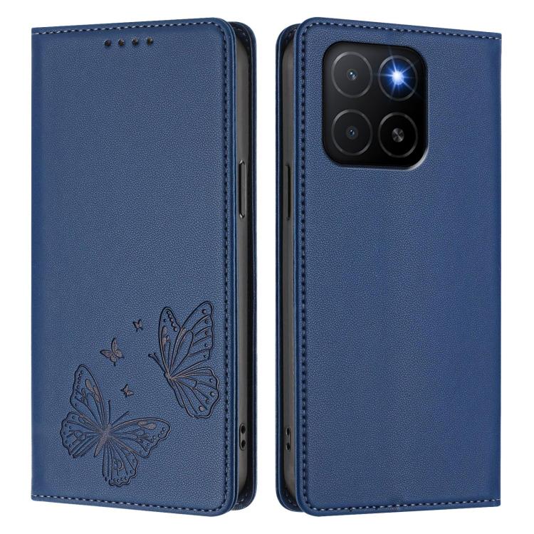 For Honor X5b / X5b Plus 4G Strong Magnetic Dual Butterfly RFID Vegan Leather Phone Case