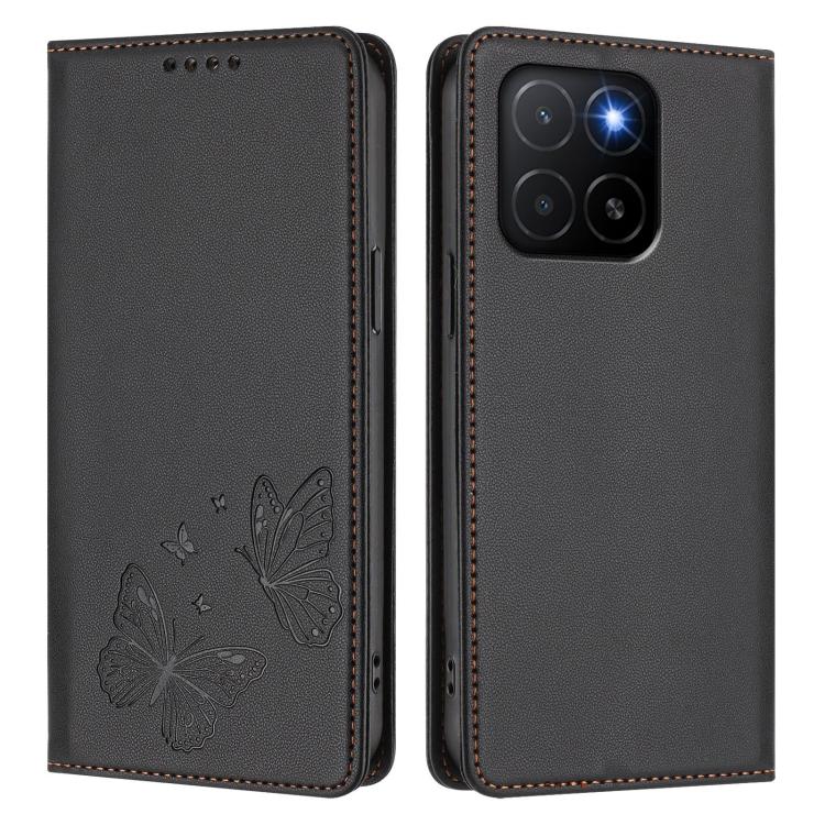 For Honor X5b / X5b Plus 4G Strong Magnetic Dual Butterfly RFID Vegan Leather Phone Case