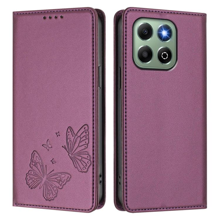 For Honor X6b / X6a 4G Strong Magnetic Dual Butterfly RFID Vegan Leather Phone Case