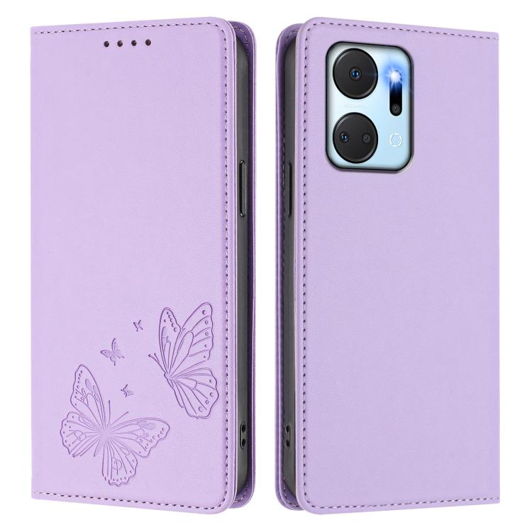 For Honor X7a 4G / Play7T 5G Strong Magnetic Dual Butterfly RFID Vegan Leather Phone Case
